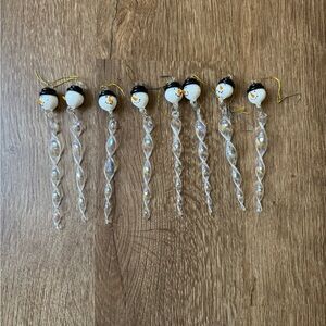 8 Vintage Hand Blown Glass Twisted Icicle Snowman Head Christmas Ornaments 5.5"
